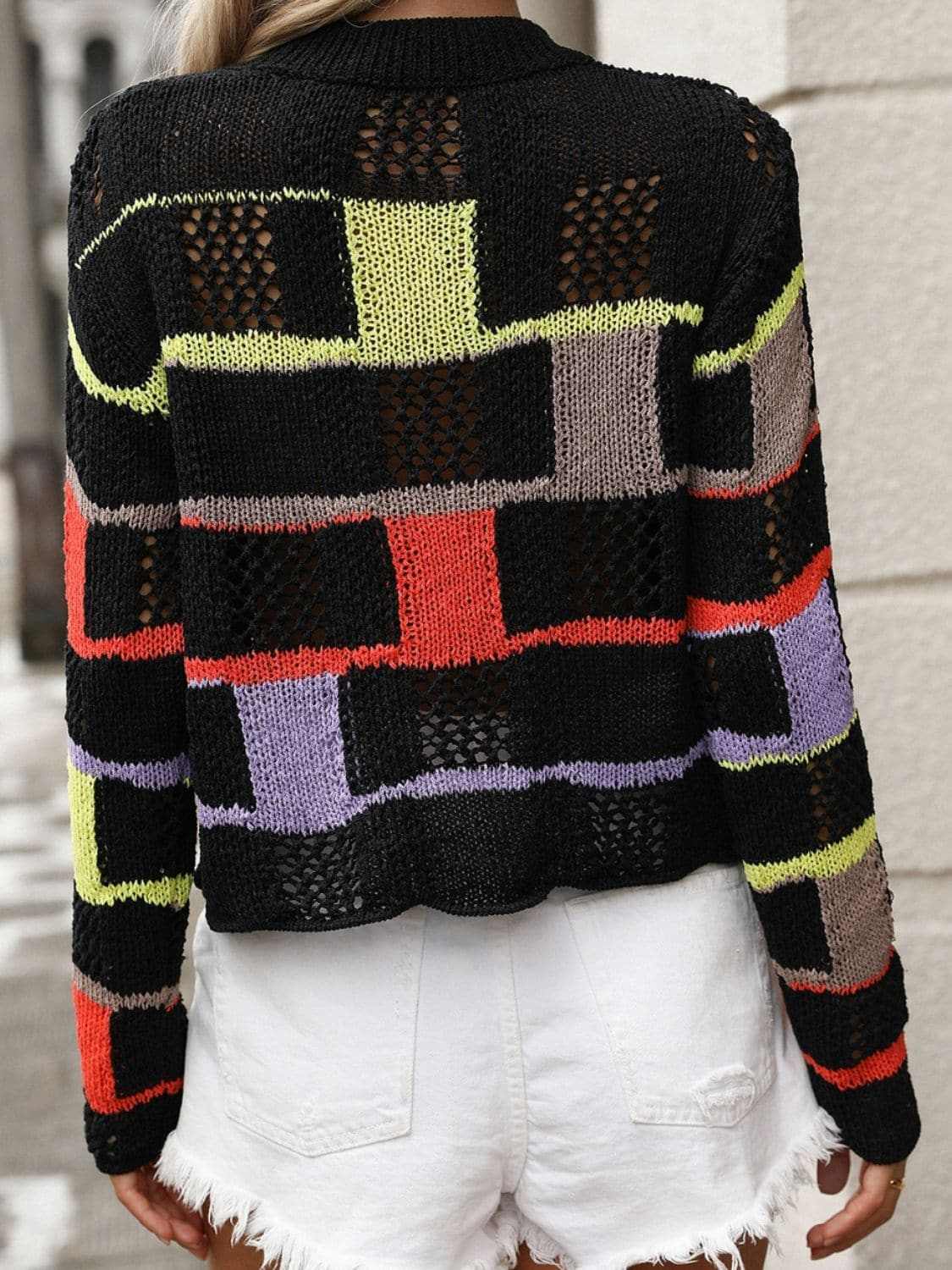Colorful crochet round neck pullover - Love Salve